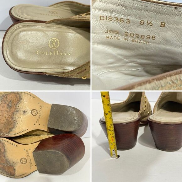Cole Haan Womens Heels Mules D18363 US 8.5 B Tan Suede Slip-on Studded Leather - Picture 8 of 16